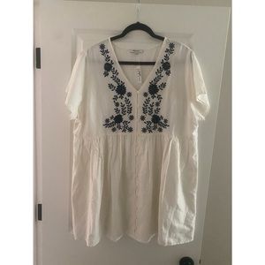 madewell womens embroidered linen blend alexandra button front mini dress